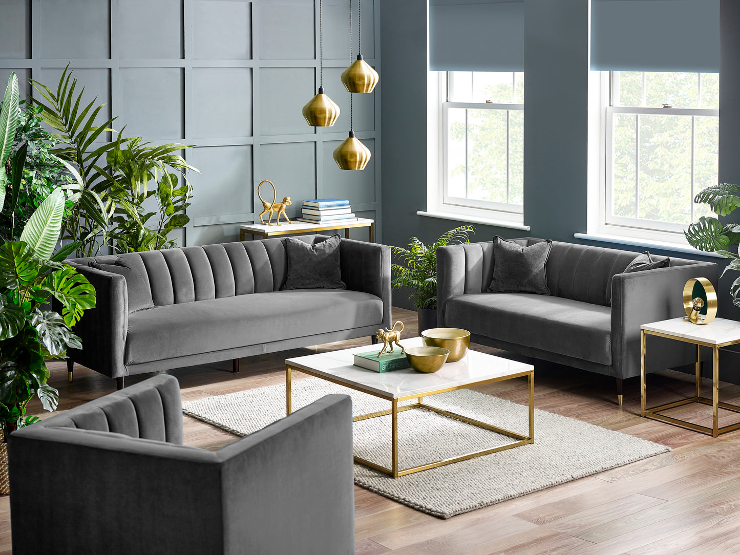 Beziers 2 Seater Sofa Grey Velvet