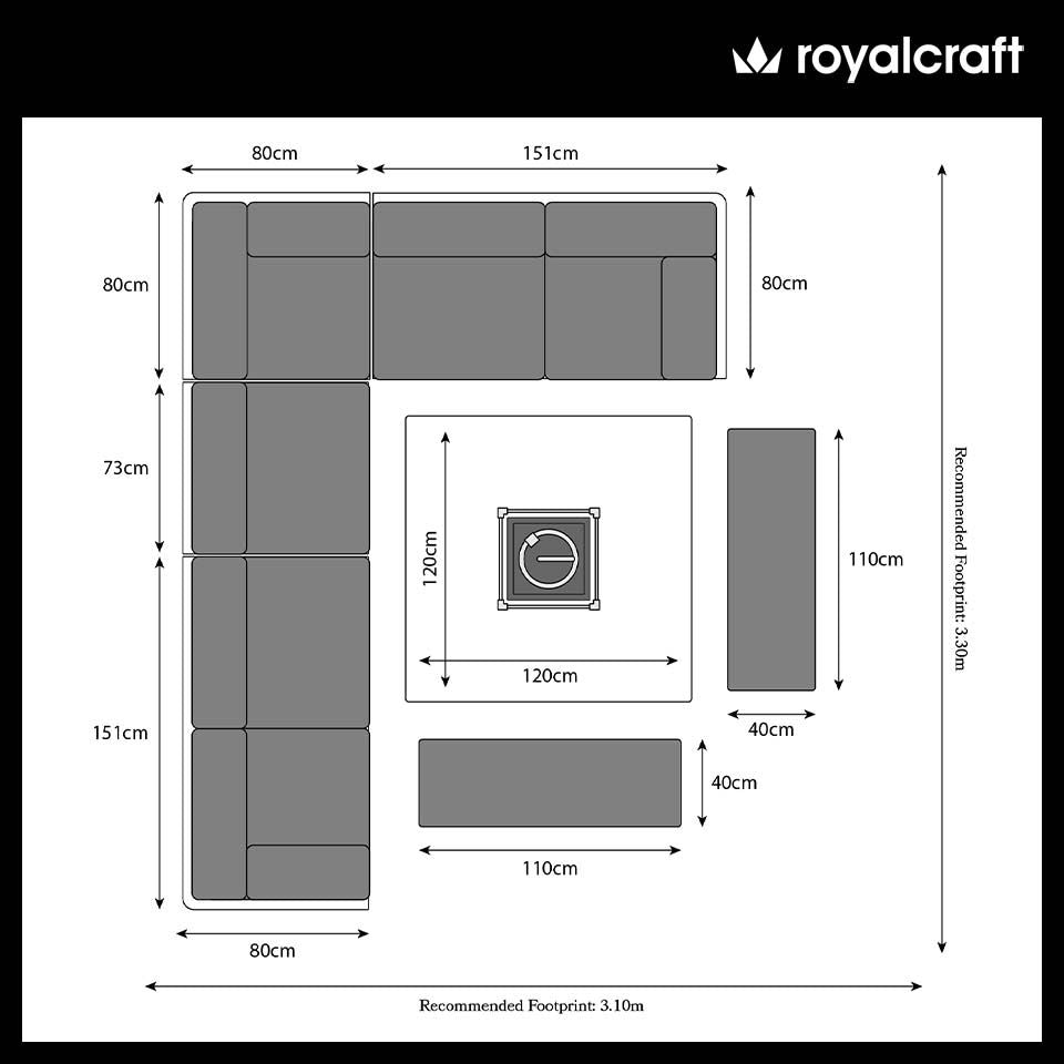 Mayfair Grey Square 10 Seater Firepit Dining set