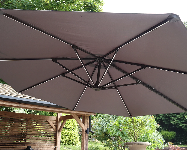 Grey Solar LED Overhanging Parasol & Base