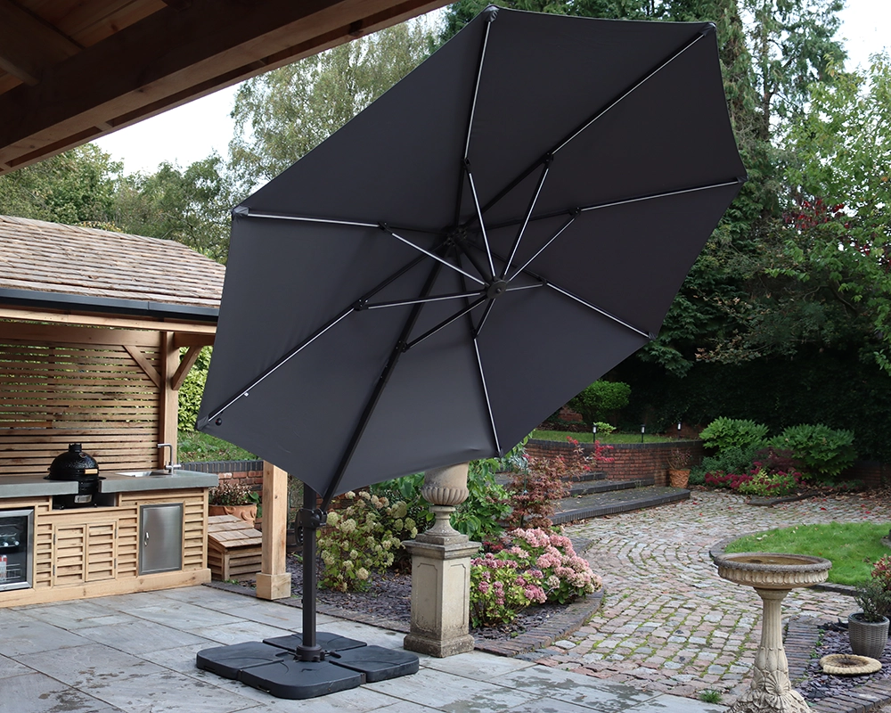 Grey Parasol with LED strip lights